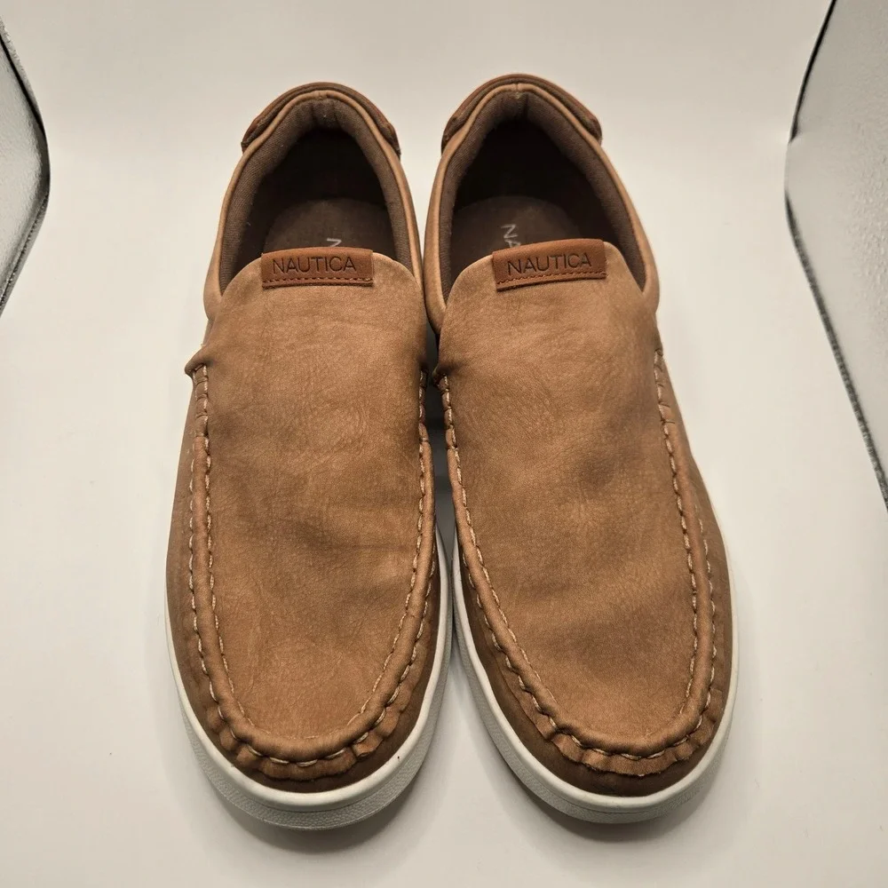 Nautica Derwin Slip On Loafers Mens Size 8 Tan Moc Toe Casual Shoes (S11)